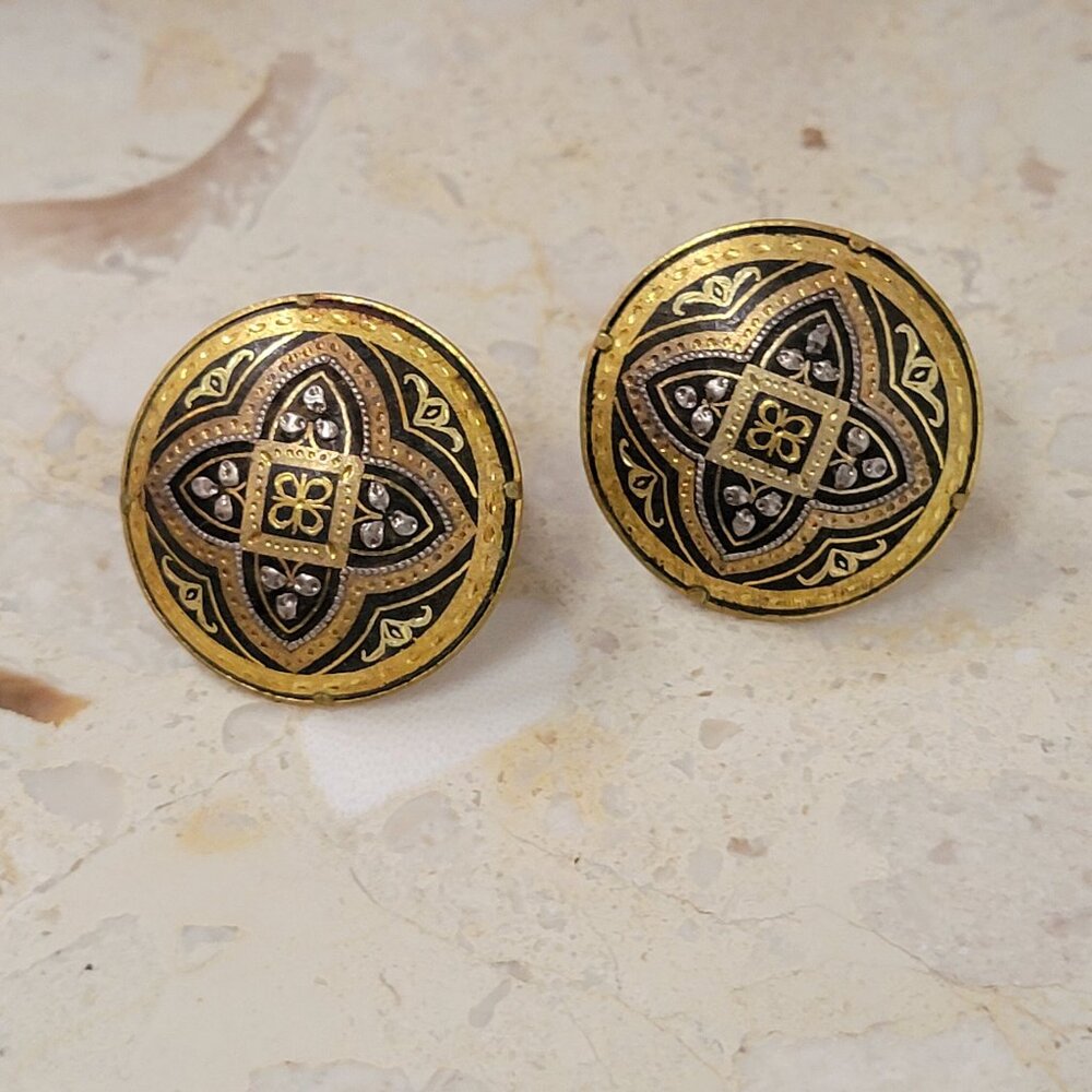 Vintage Spanish Damascene Clip on Earrings